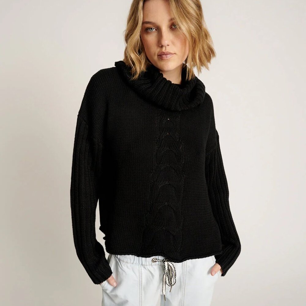 One Teaspoon Poison Classic Chunky Roll Neck Cotton Knit Sweater Black‎ S NEW